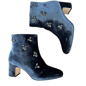 Anne Klein Glinda Gray Velvet Rhinestone Embellished Booties Women’s Sizes 8M